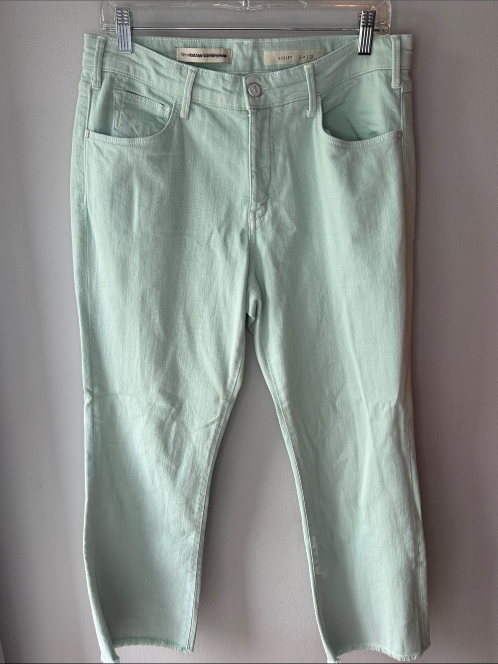 Pilcro & The Letterpress Script Jeans Mint Green Raw Hem Cropped
